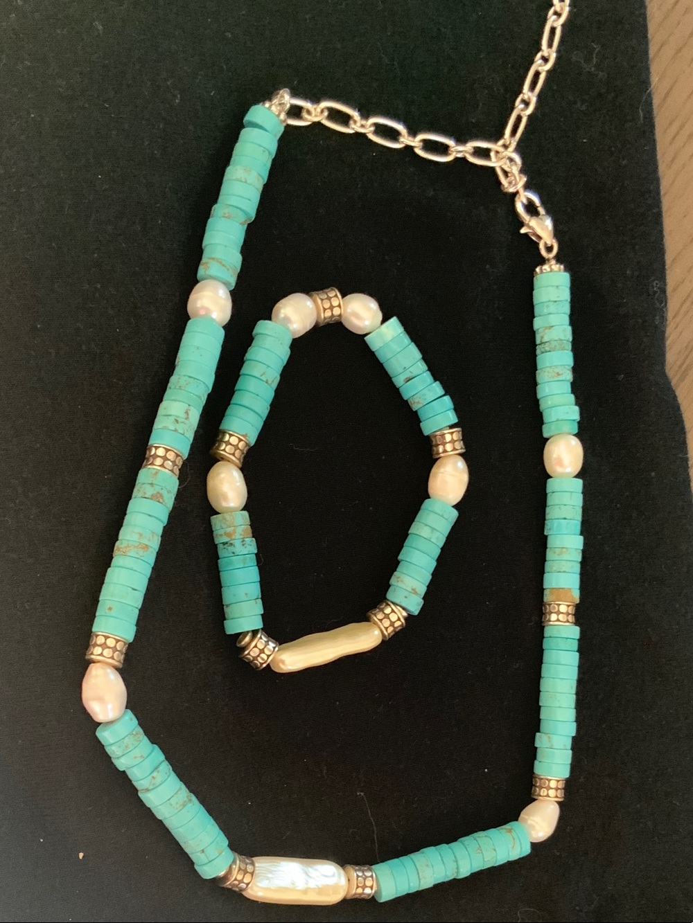 Brighton Turquoise Heishi Bead and Pearl Necklace Set with Gold Accents